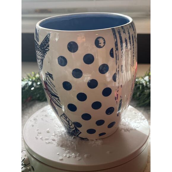 Blue & White Pottery Tumbler, Vase, Kitchen Utensil Holder/ Bird-PolkDot-Stripes - Picture 14 of 17